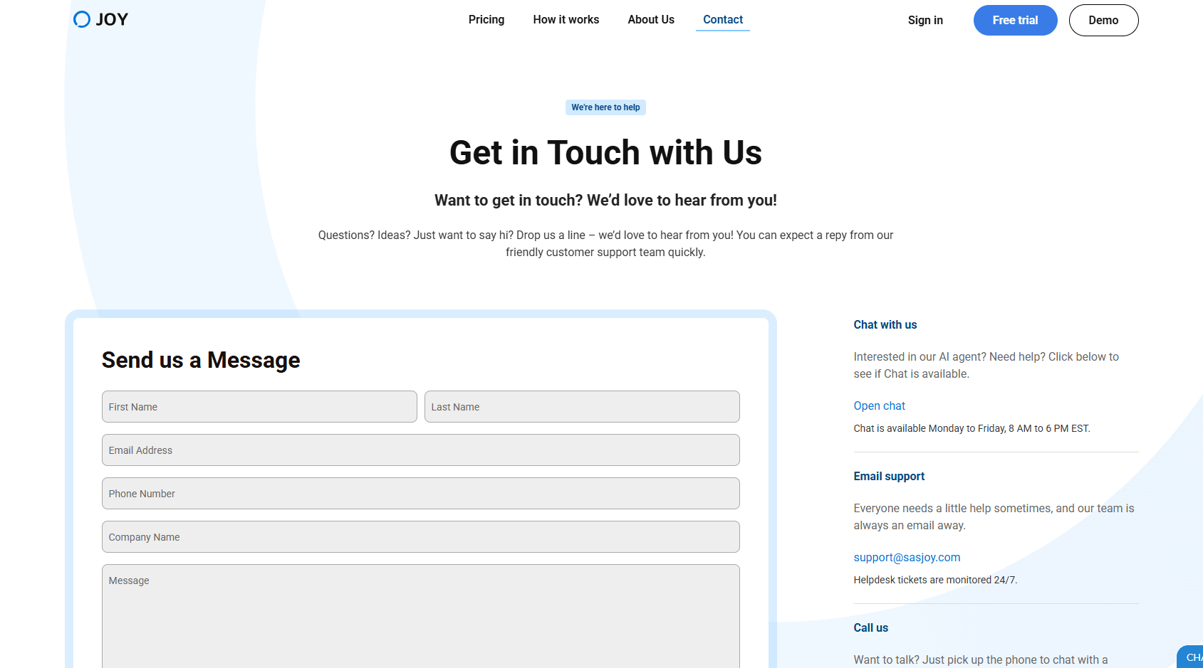 Contact Us - Joy AI Answering Service
